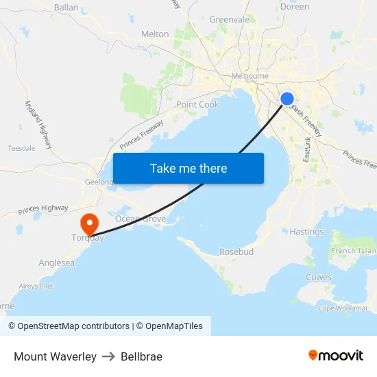 Mount Waverley to Bellbrae map