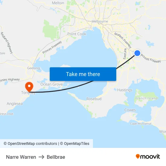 Narre Warren to Bellbrae map