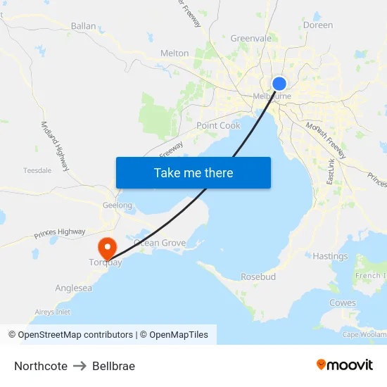 Northcote to Bellbrae map