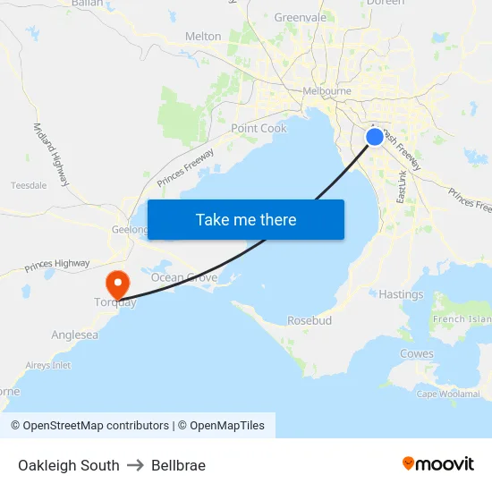 Oakleigh South to Bellbrae map