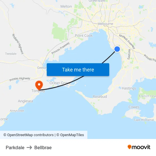 Parkdale to Bellbrae map