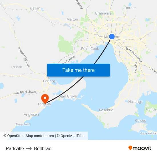 Parkville to Bellbrae map