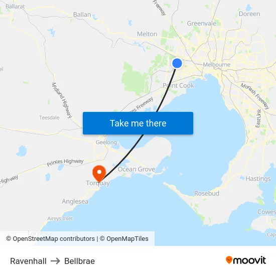 Ravenhall to Bellbrae map