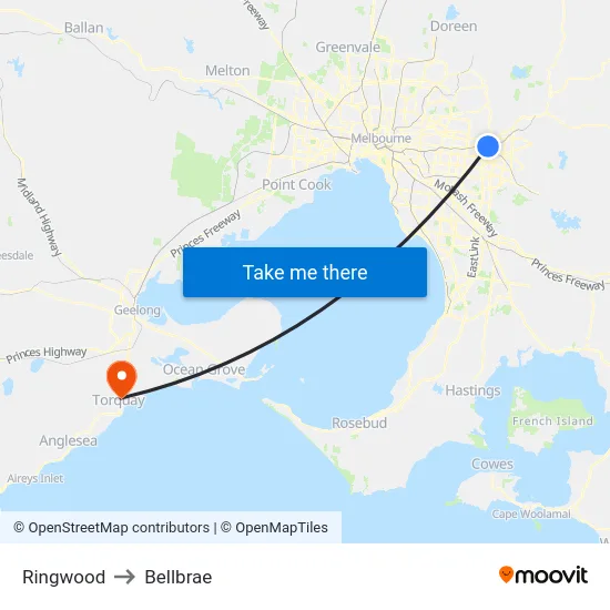 Ringwood to Bellbrae map