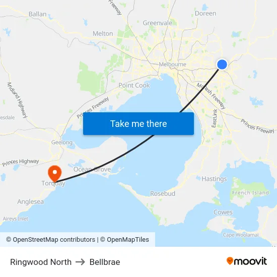 Ringwood North to Bellbrae map
