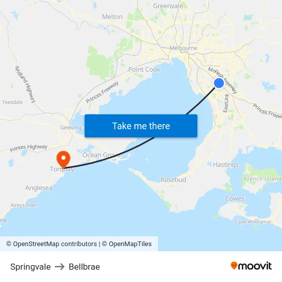 Springvale to Bellbrae map