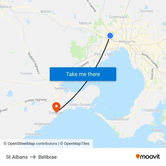 St Albans to Bellbrae map