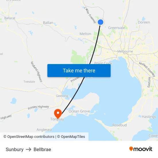 Sunbury to Bellbrae map