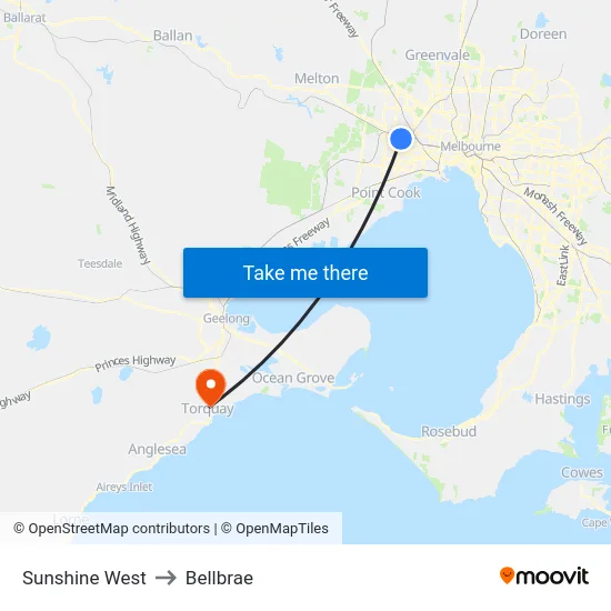 Sunshine West to Bellbrae map