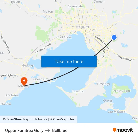 Upper Ferntree Gully to Bellbrae map