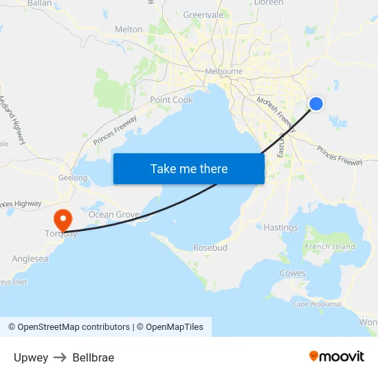 Upwey to Bellbrae map
