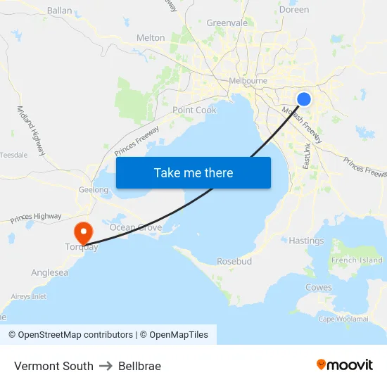 Vermont South to Bellbrae map