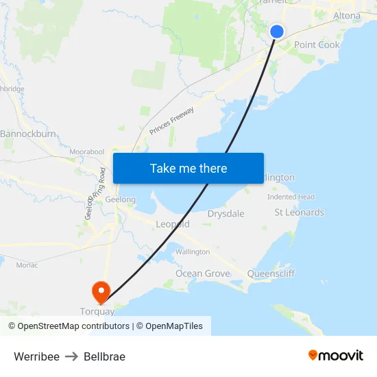 Werribee to Bellbrae map