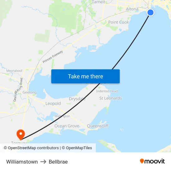 Williamstown to Bellbrae map
