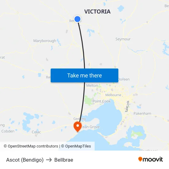 Ascot (Bendigo) to Bellbrae map