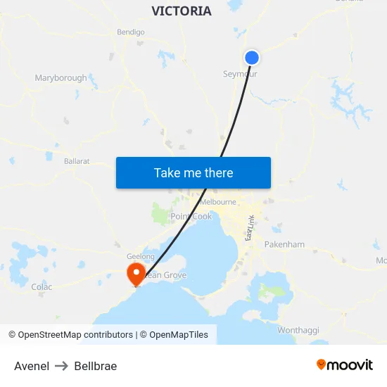 Avenel to Bellbrae map