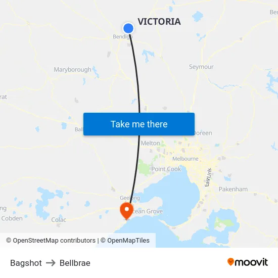 Bagshot to Bellbrae map