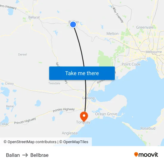 Ballan to Bellbrae map