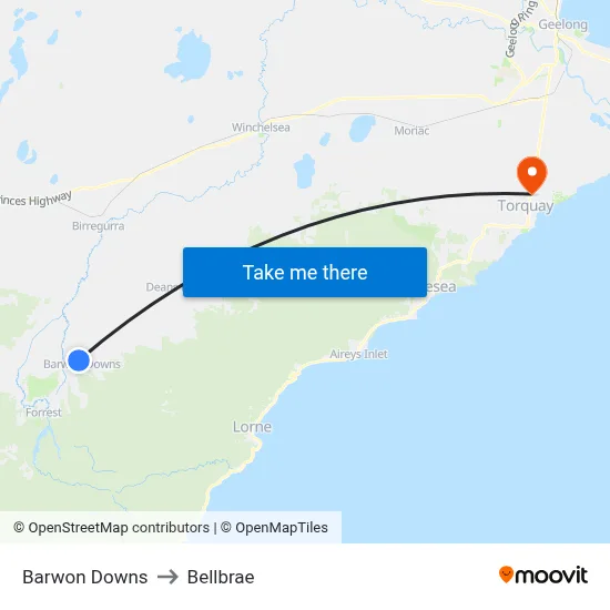 Barwon Downs to Bellbrae map
