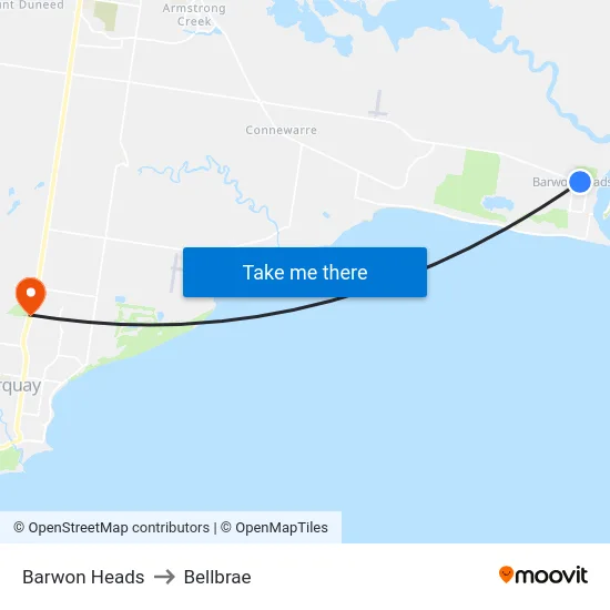 Barwon Heads to Bellbrae map