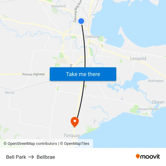 Bell Park to Bellbrae map