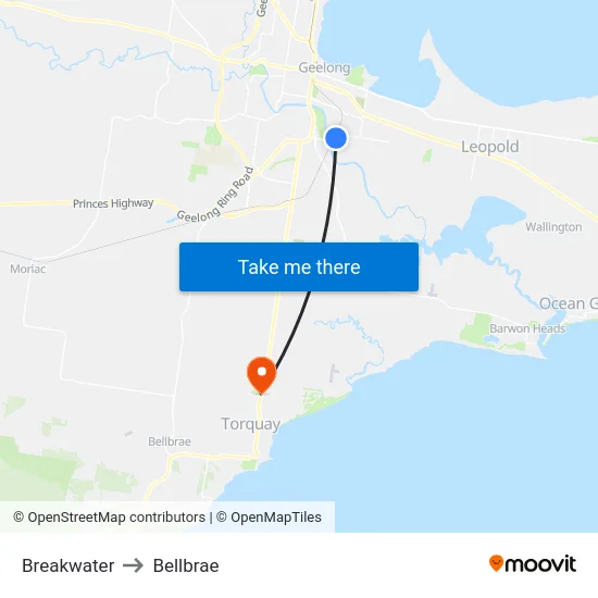 Breakwater to Bellbrae map