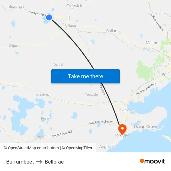 Burrumbeet to Bellbrae map