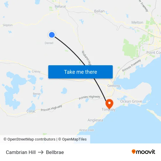 Cambrian Hill to Bellbrae map