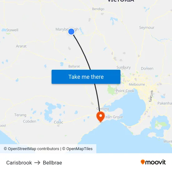 Carisbrook to Bellbrae map