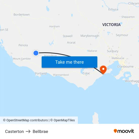 Casterton to Bellbrae map