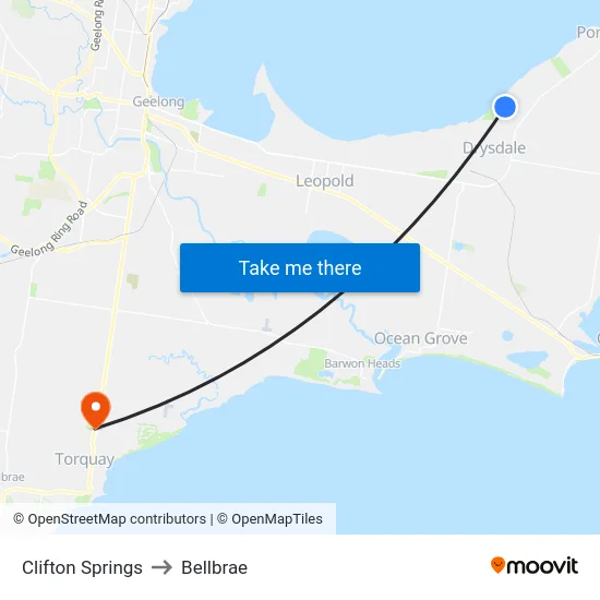 Clifton Springs to Bellbrae map