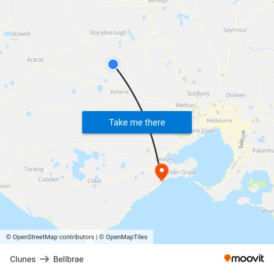 Clunes to Bellbrae map