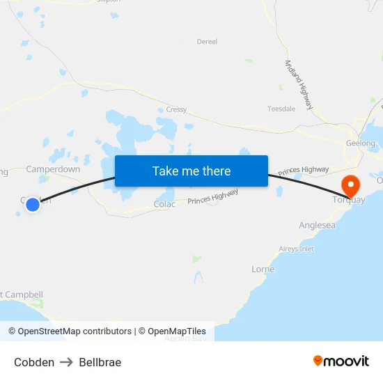 Cobden to Bellbrae map