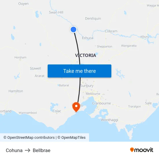 Cohuna to Bellbrae map