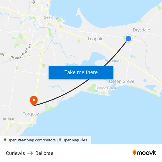 Curlewis to Bellbrae map
