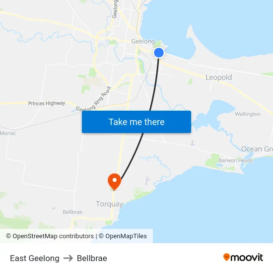 East Geelong to Bellbrae map
