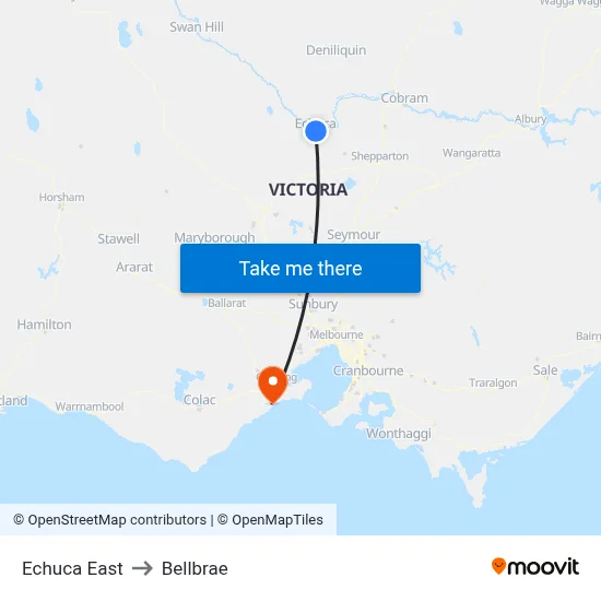 Echuca East to Bellbrae map