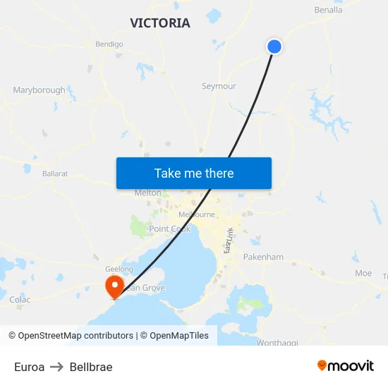 Euroa to Bellbrae map