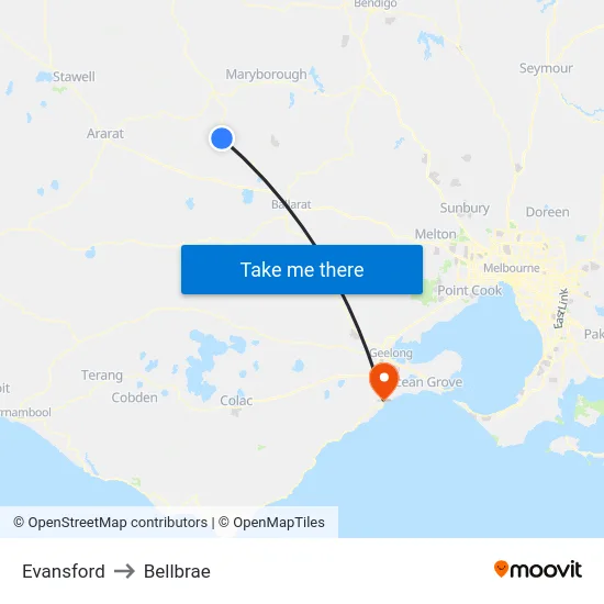 Evansford to Bellbrae map