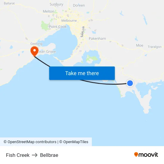 Fish Creek to Bellbrae map