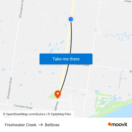 Freshwater Creek to Bellbrae map