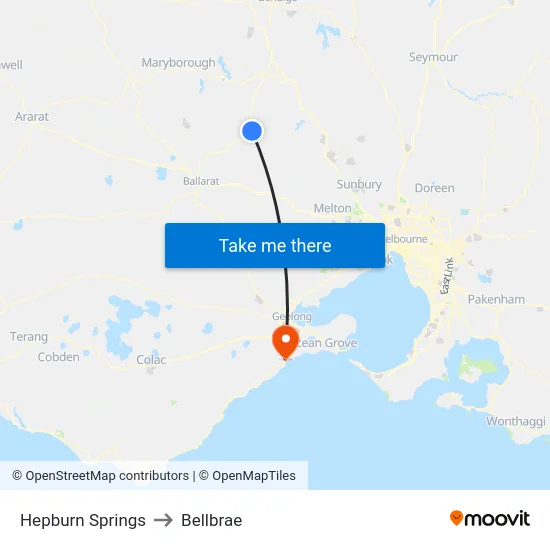Hepburn Springs to Bellbrae map