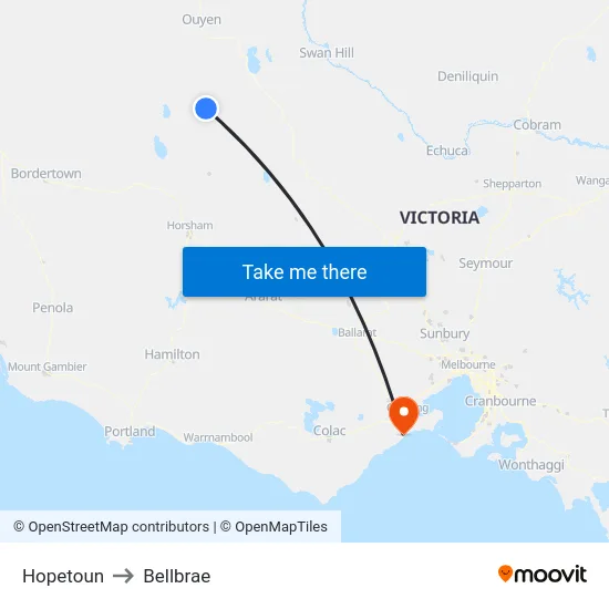 Hopetoun to Bellbrae map