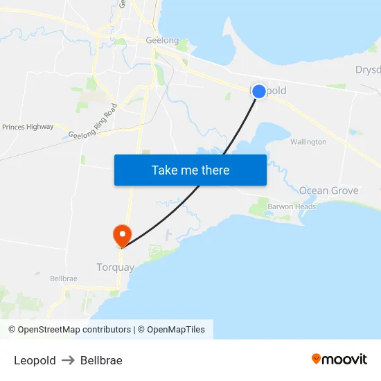 Leopold to Bellbrae map