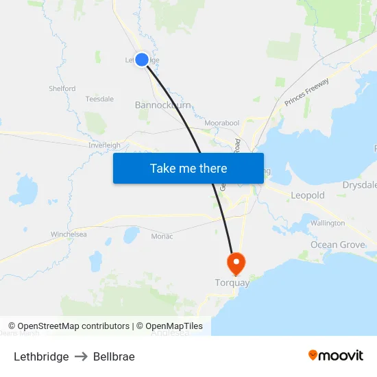 Lethbridge to Bellbrae map