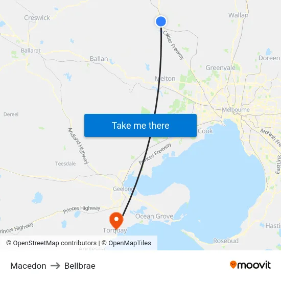 Macedon to Bellbrae map