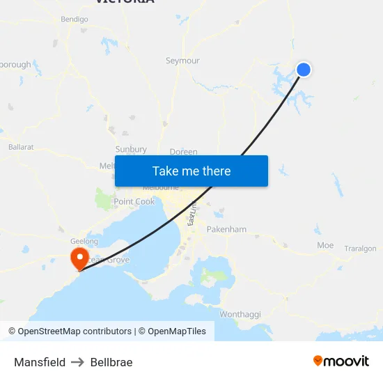 Mansfield to Bellbrae map