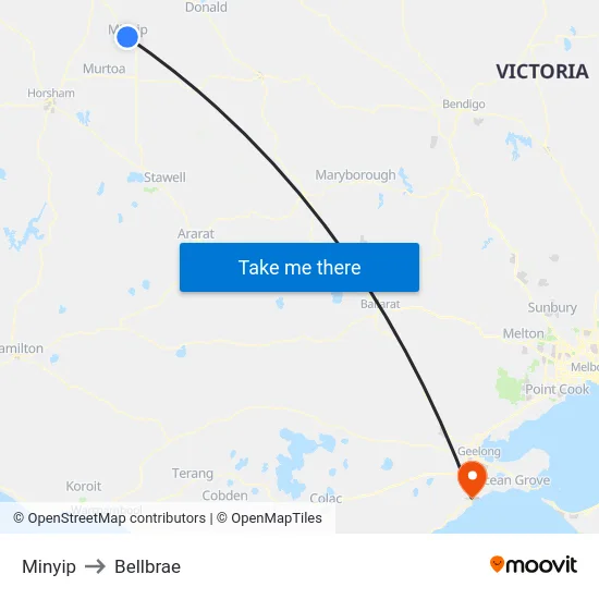 Minyip to Bellbrae map