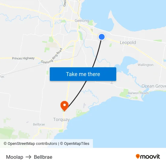 Moolap to Bellbrae map