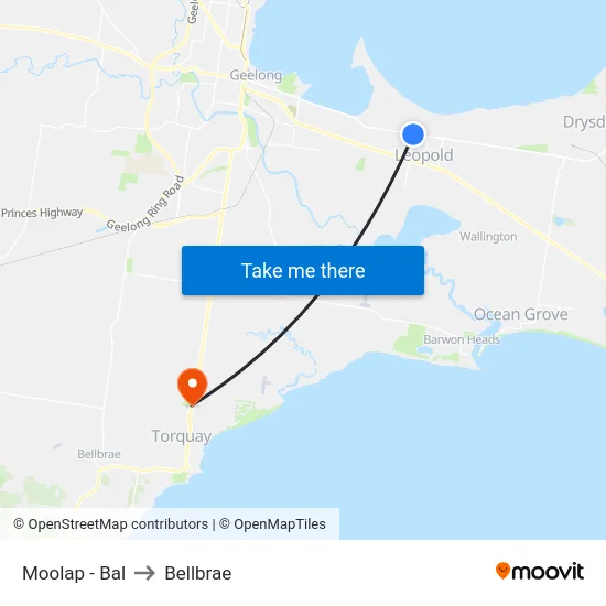Moolap - Bal to Bellbrae map